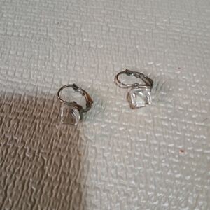 Vintage 1940 Russian Rock Crystal Silver Hoop Earrings